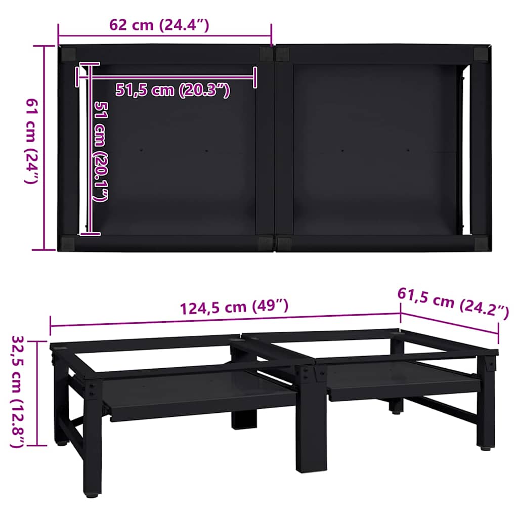 Waschmaschinen-Podest 2 stk. Schwarz 124,5 x 61,5 x 32,5 cm
