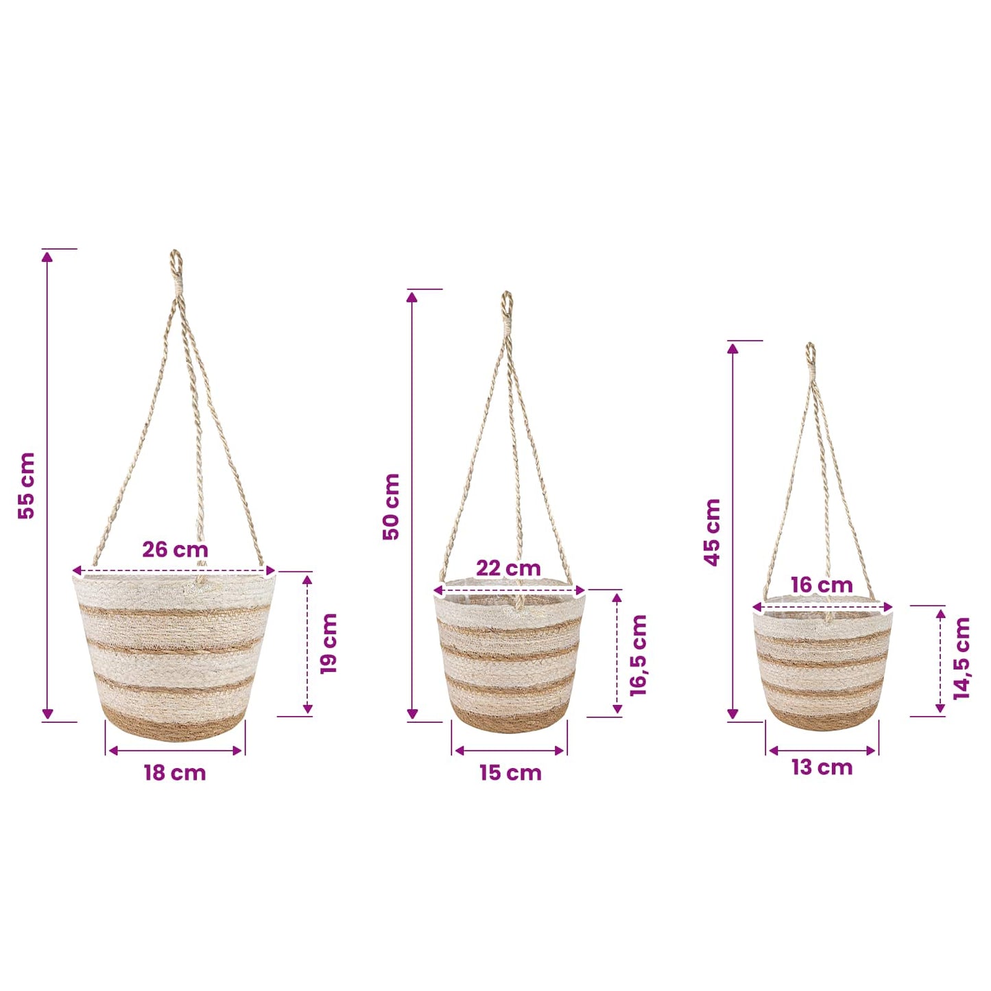 3 Stk. Natürlich, Weiß und Beige Ø26 x 19 cm 100% Seegras