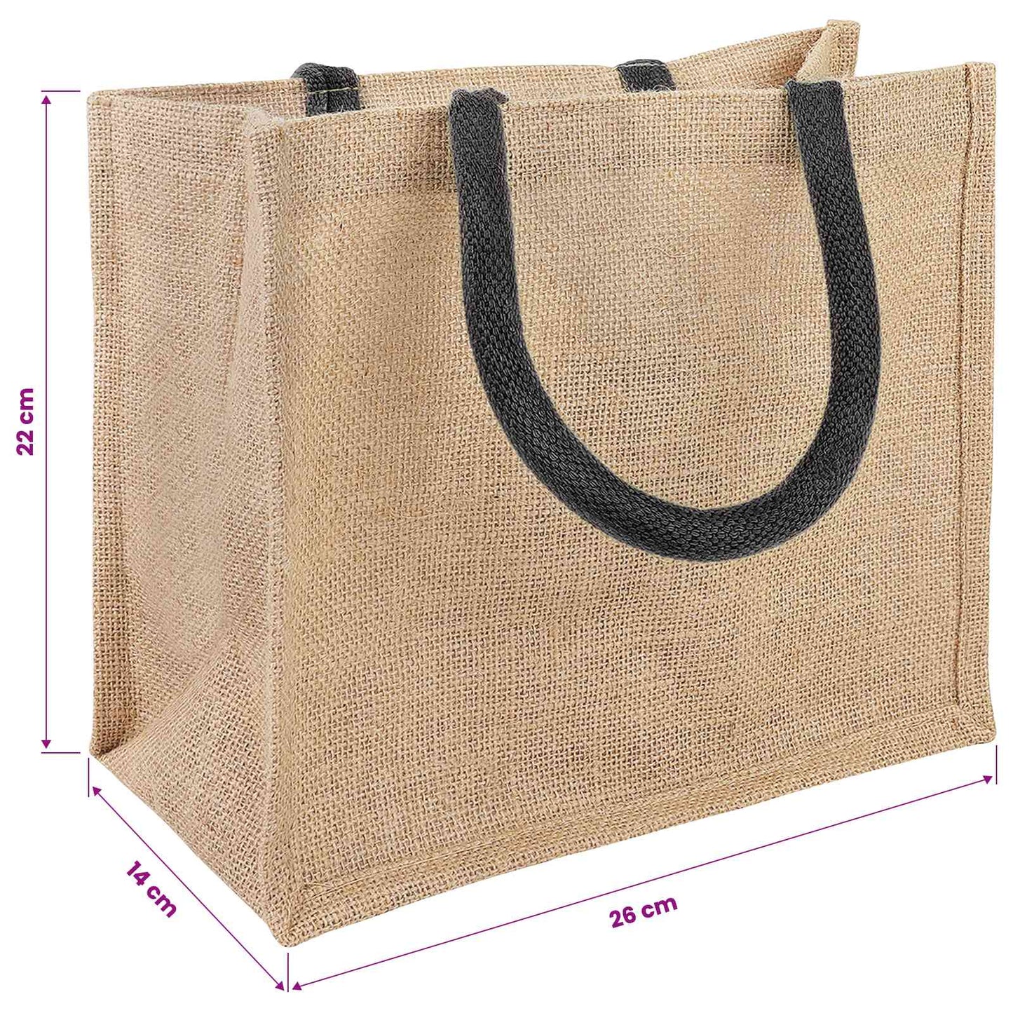 Jute-Handtaschen 5 Natürlich und Schwarz 26 x 22 x 14 cm