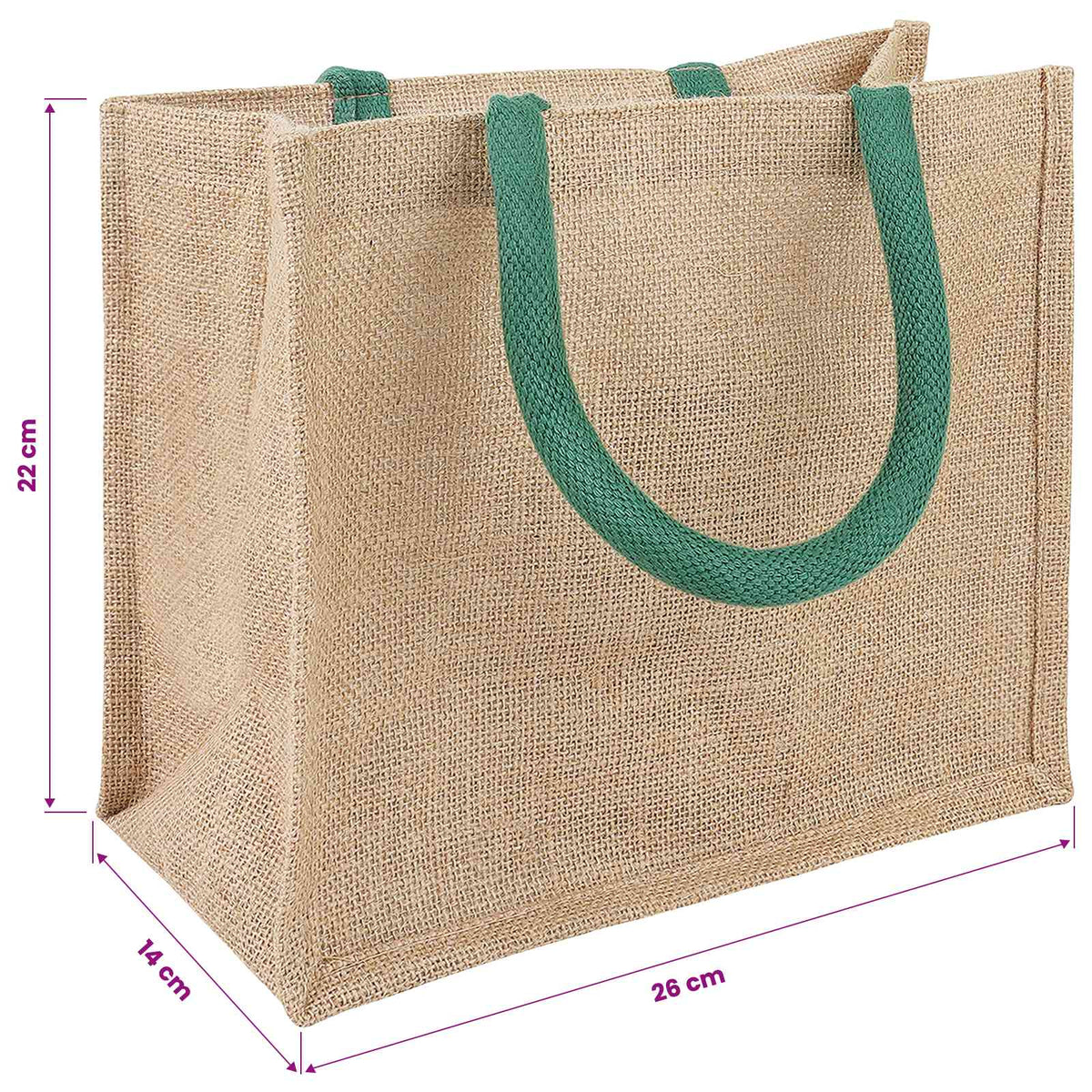 Jute-Handtaschen 5 Natürlich und Grün 26 x 22 x 14 cm