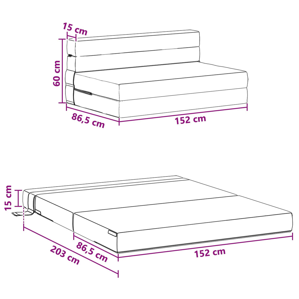 Klappsofa Bett Dunkelgrau 152 x 86,5 x 60 cm Stoff