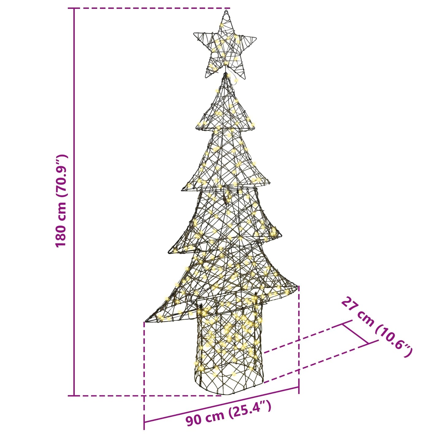 Weihnachtsbaum 240 LEDs Warmweiß 180 cm Rattan