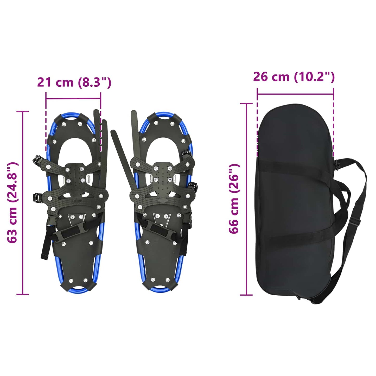 3 in 1 Schneeschuhe Blau und Schwarz 63 x 21 cm