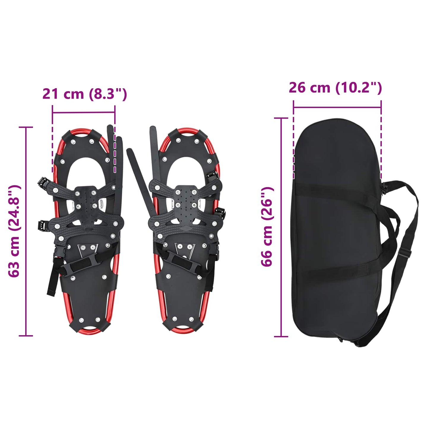3 in 1 Schneeschuhe Rot und Schwarz 63 x 21 cm