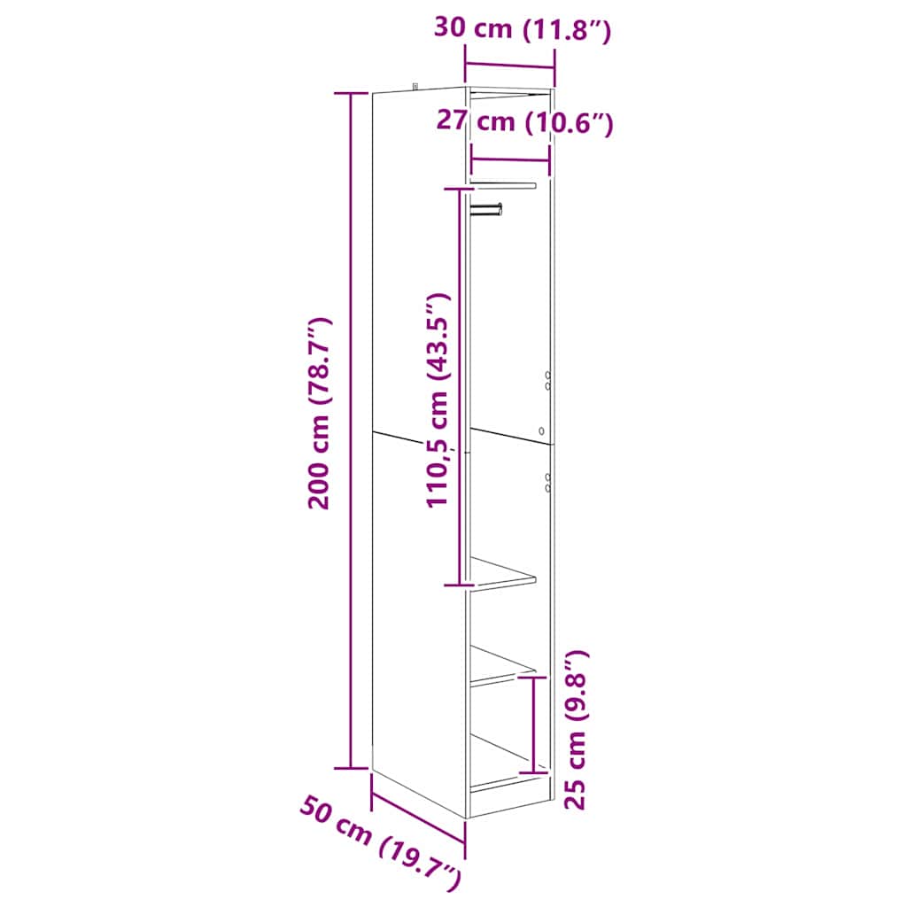 Kleiderschrank Schwarz Eichen-Optik 50 x 30 x 200 cm