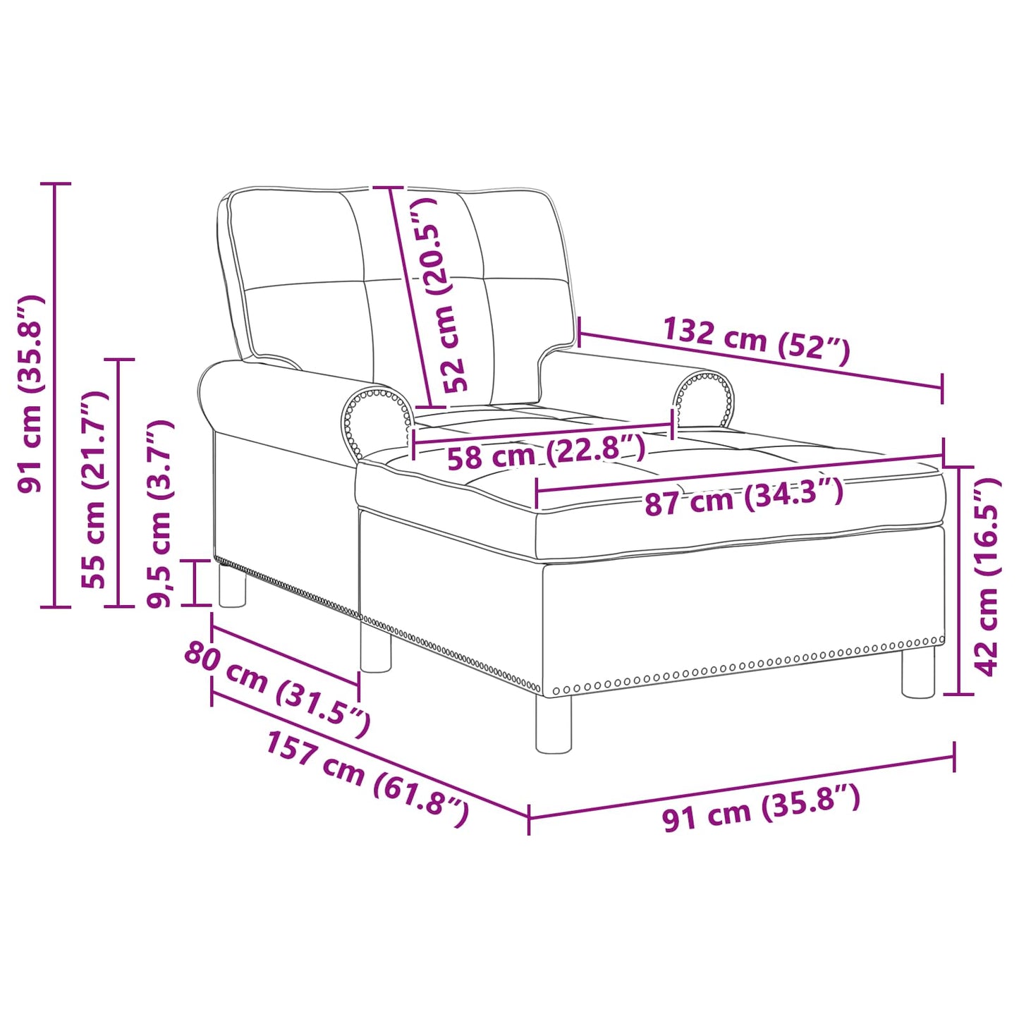 Lounge-Liege Dunkelgrau Stoff 91 x 157 x 91 cm
