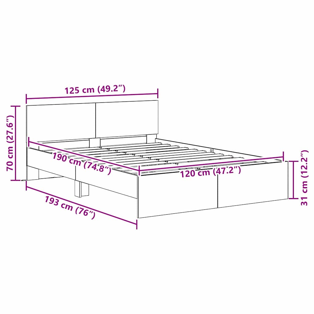 Bettrahmen Artisan-Eiche 120 x 190 cm Holzwerkstoff