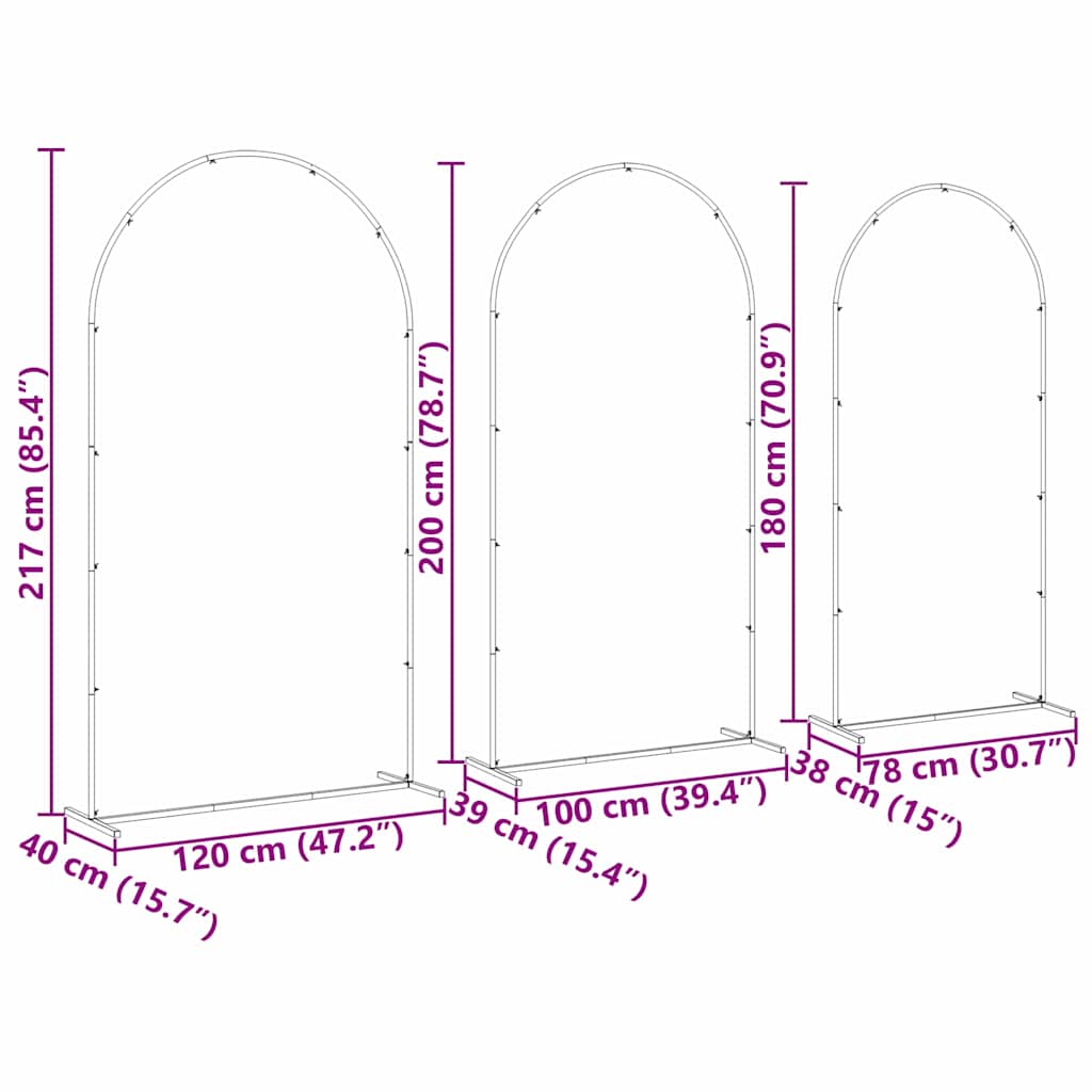 Hochzeitsbogen 3 Stk. Gold 120 x 40 x 217 cm Stahl