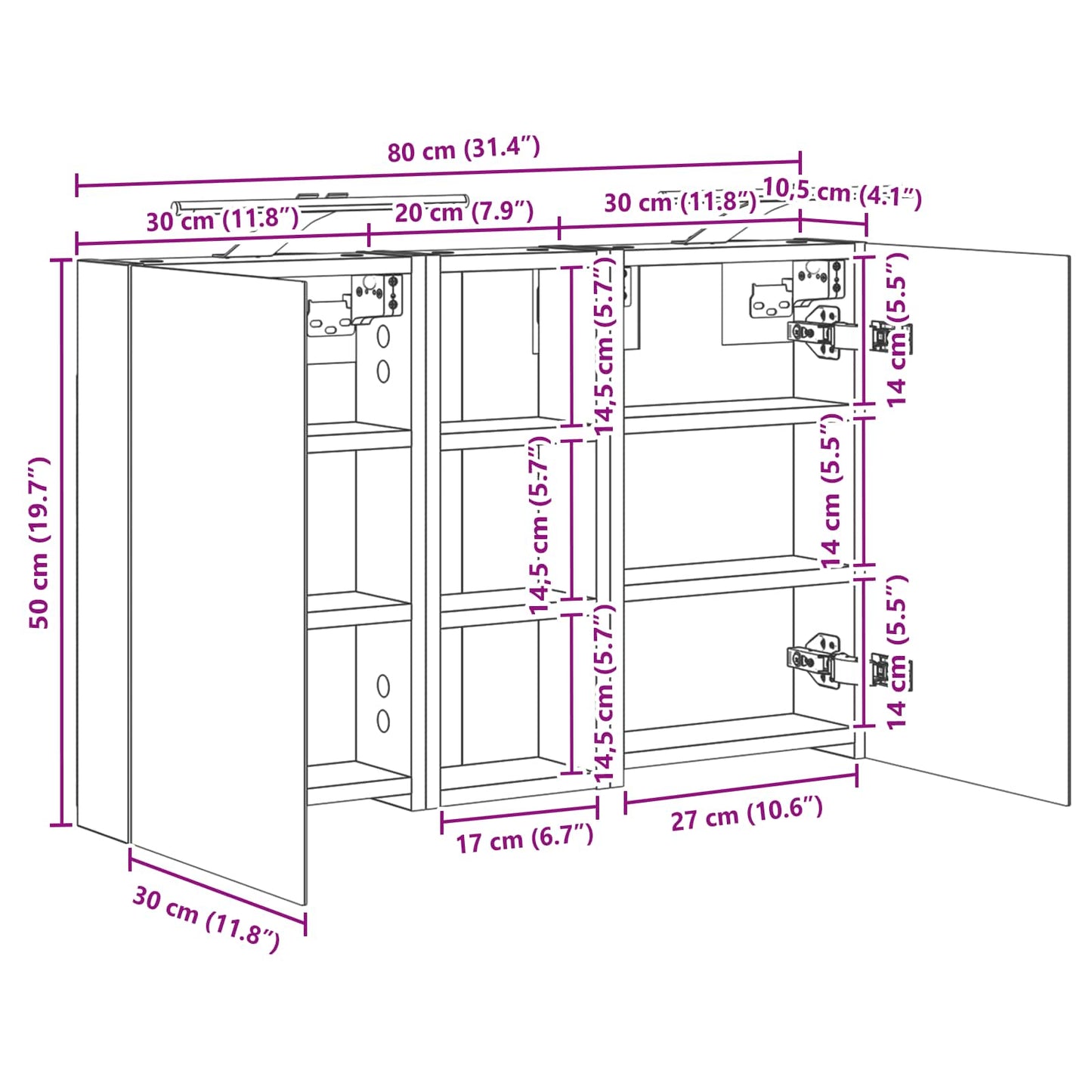 Badezimmerschrank-Set 3 stk. 80 x 10,5 x 50 cm Holzwerkstoff