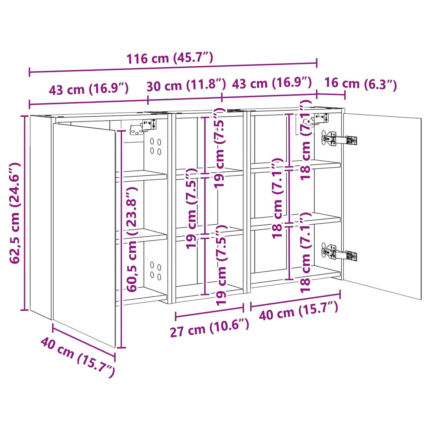 Badezimmerschrank-Set 3 Stk. 116 x 16 x 62,5 cm Holzwerkstoff