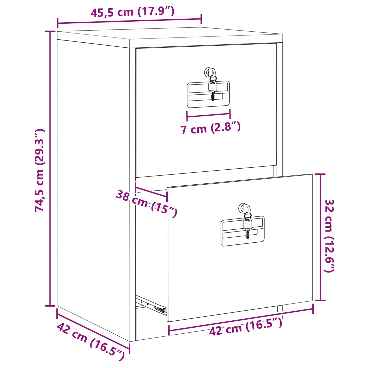 Aktenschrank Schwarz 45,5 x 42 x 74,5 cm Kaltgewalzter Stahl