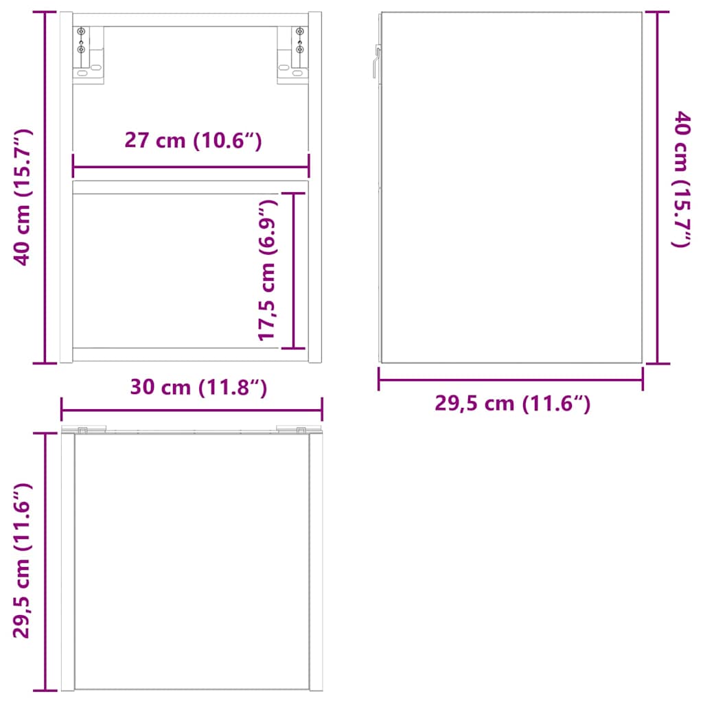 Hängeschrank Schwarz Eichen-Optik 30 x 29,5 x 40 cm