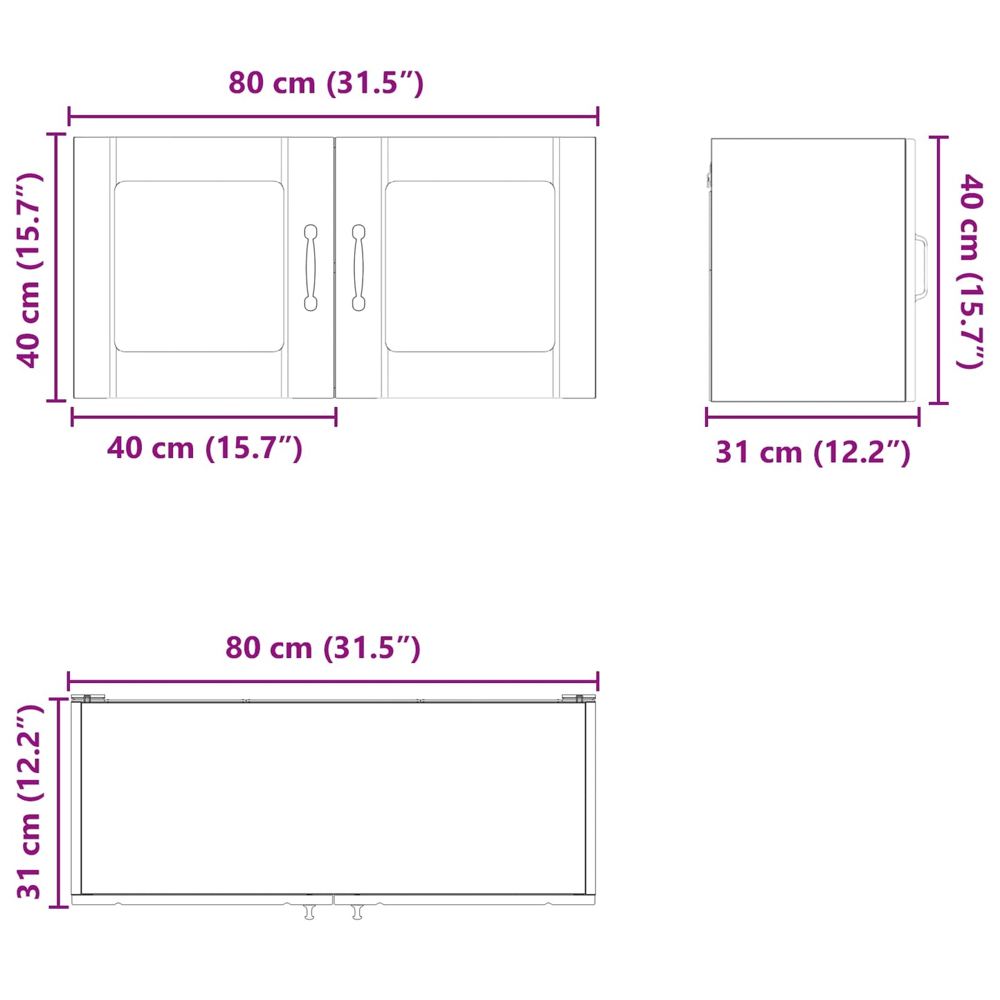 Wandglas-Schrank LUCCA Graues Sonoma 80 x 31 x 40 cm