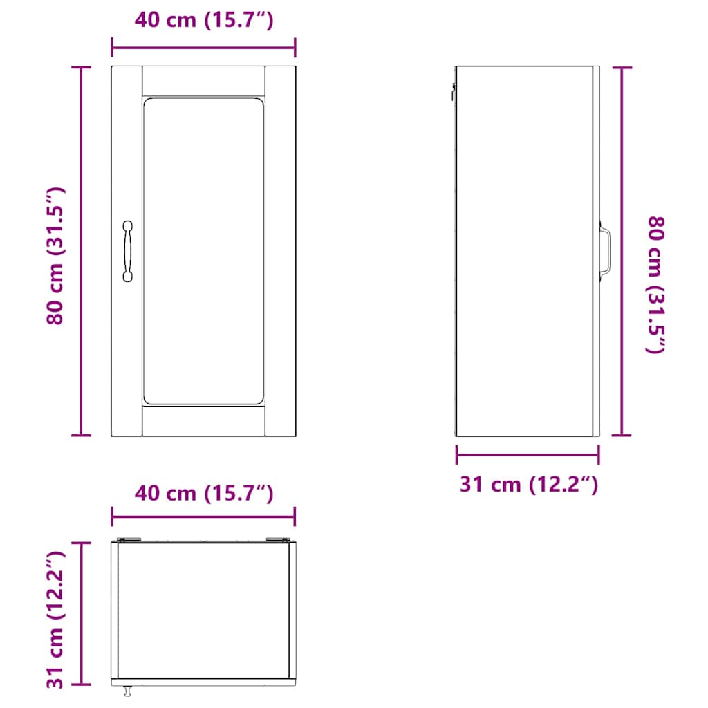 Wandglas-Schrank LUCCA Sonoma-Eiche 40 x 31 x 80 cm