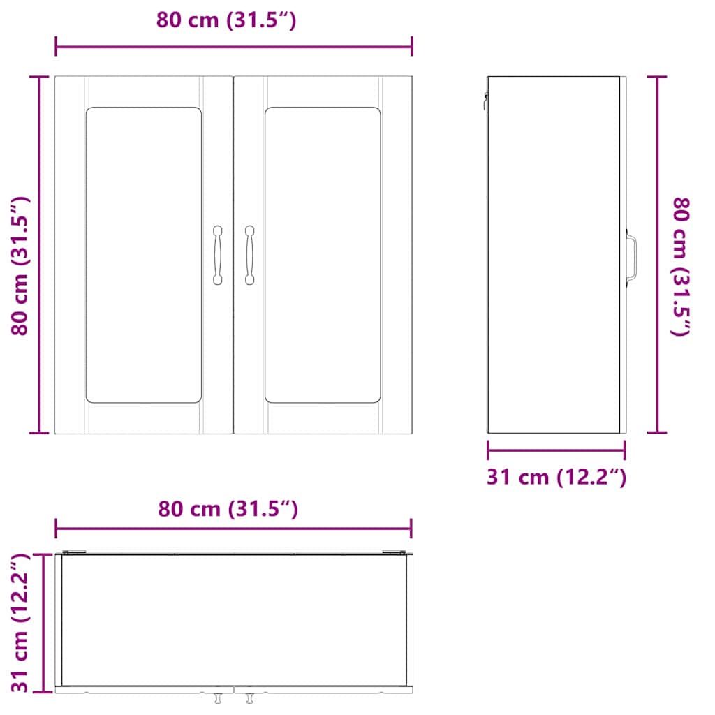 Wandglas-Schrank LUCCA Schwarz 80 x 31 x 80 cm Holzwerkstoff