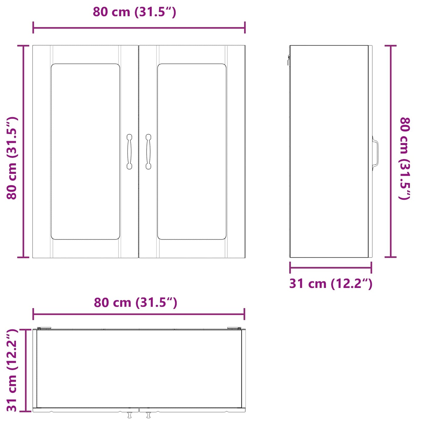 Wandglas-Schrank LUCCA Artisan-Eiche 80 x 31 x 80 cm