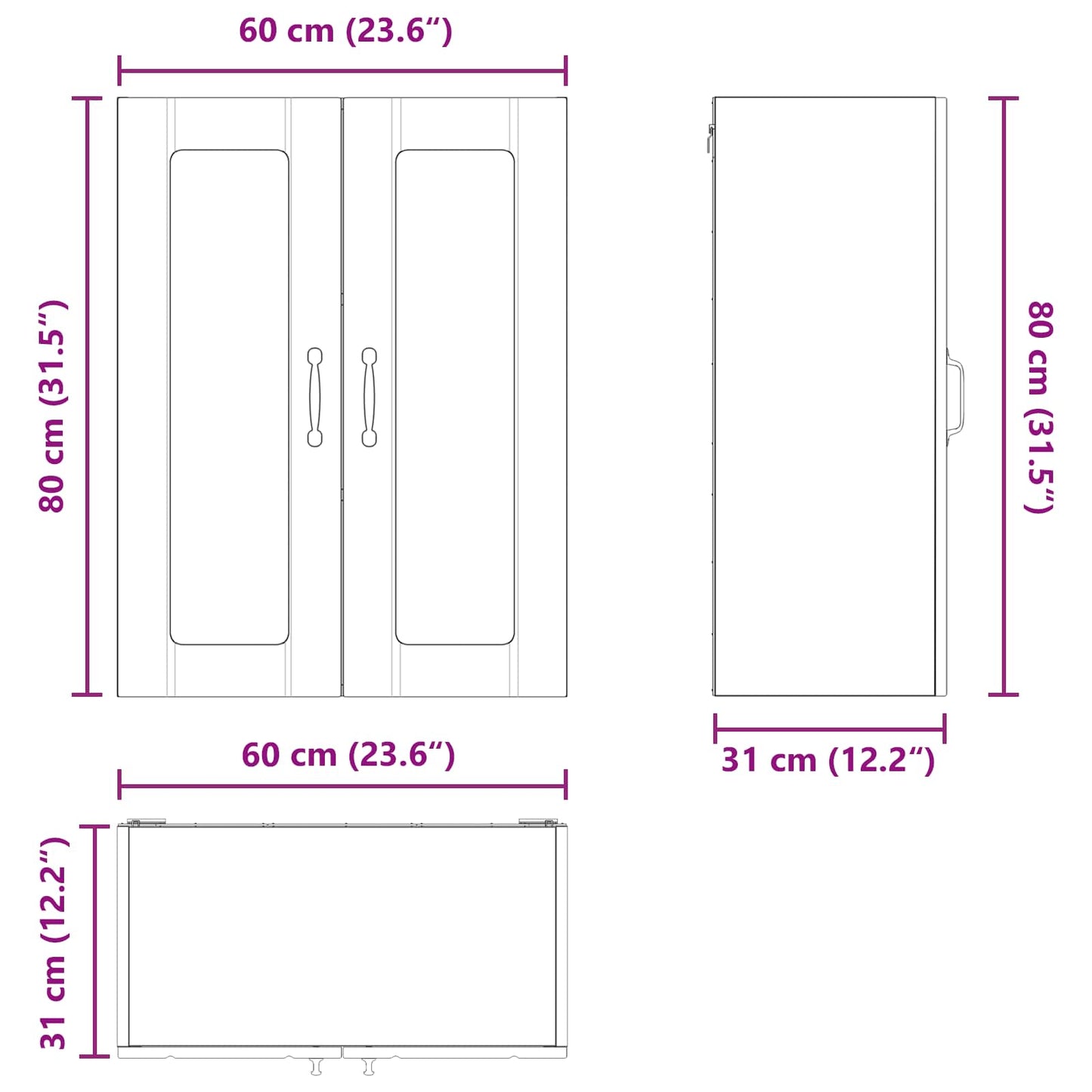 Wandglas-Schrank LUCCA Artisan-Eiche 60 x 31 x 80 cm