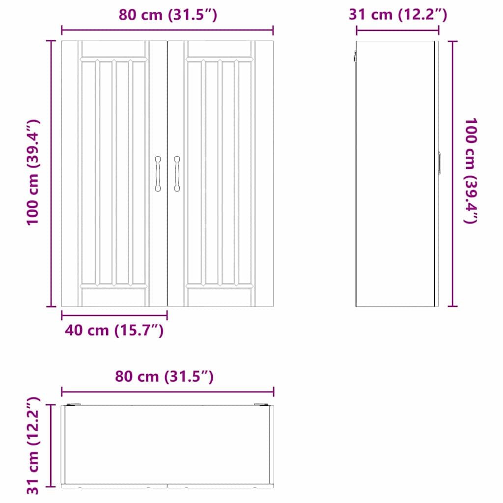 Wandschrank LUCCA Schwarz 80 x 31 x 100 cm Holzwerkstoff