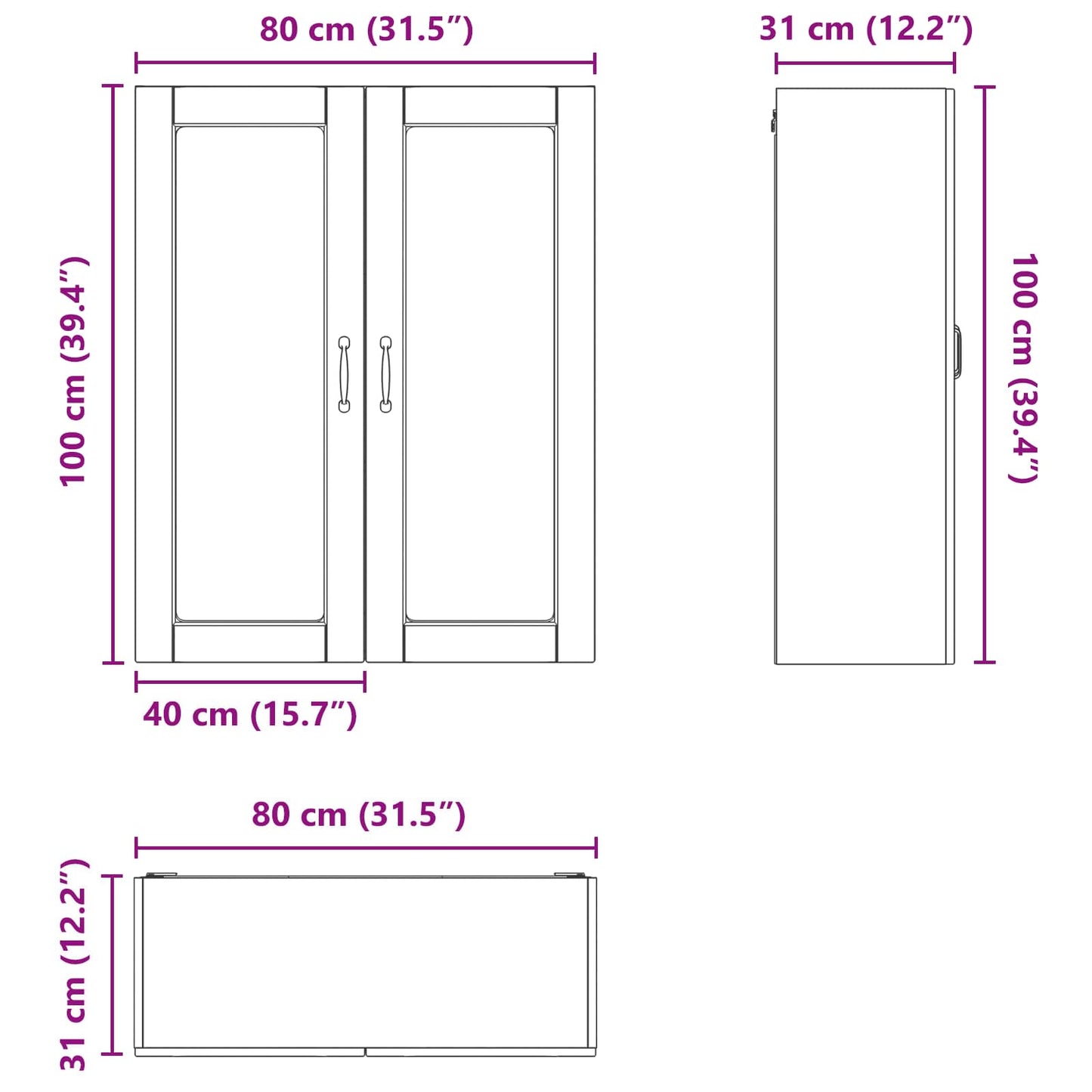 Wandglas-Schrank LUCCA Sonoma-Eiche 80 x 31 x 100 cm
