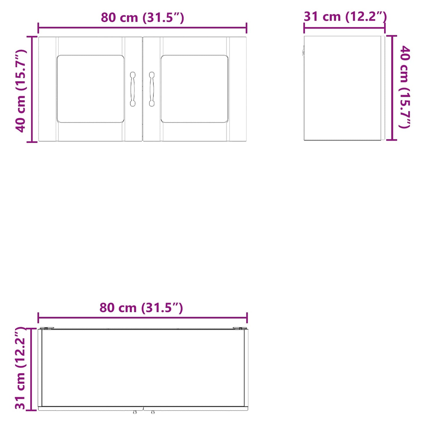 Wandglas-Schrank PORTO Weiß 80 x 31 x 40 cm Holzwerkstoff