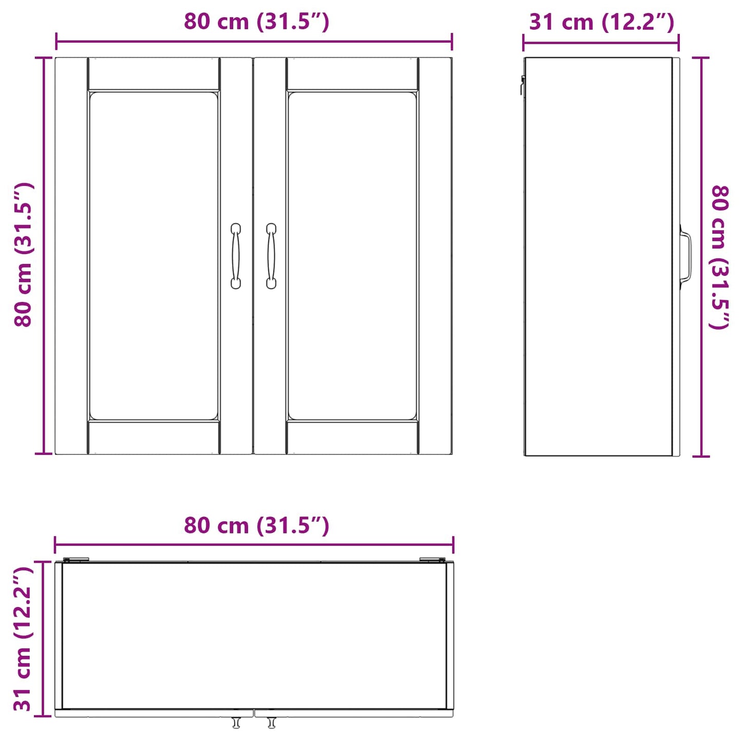 Wandglas-Schrank PORTO Geräucherte Eiche 80 x 31 x 80 cm