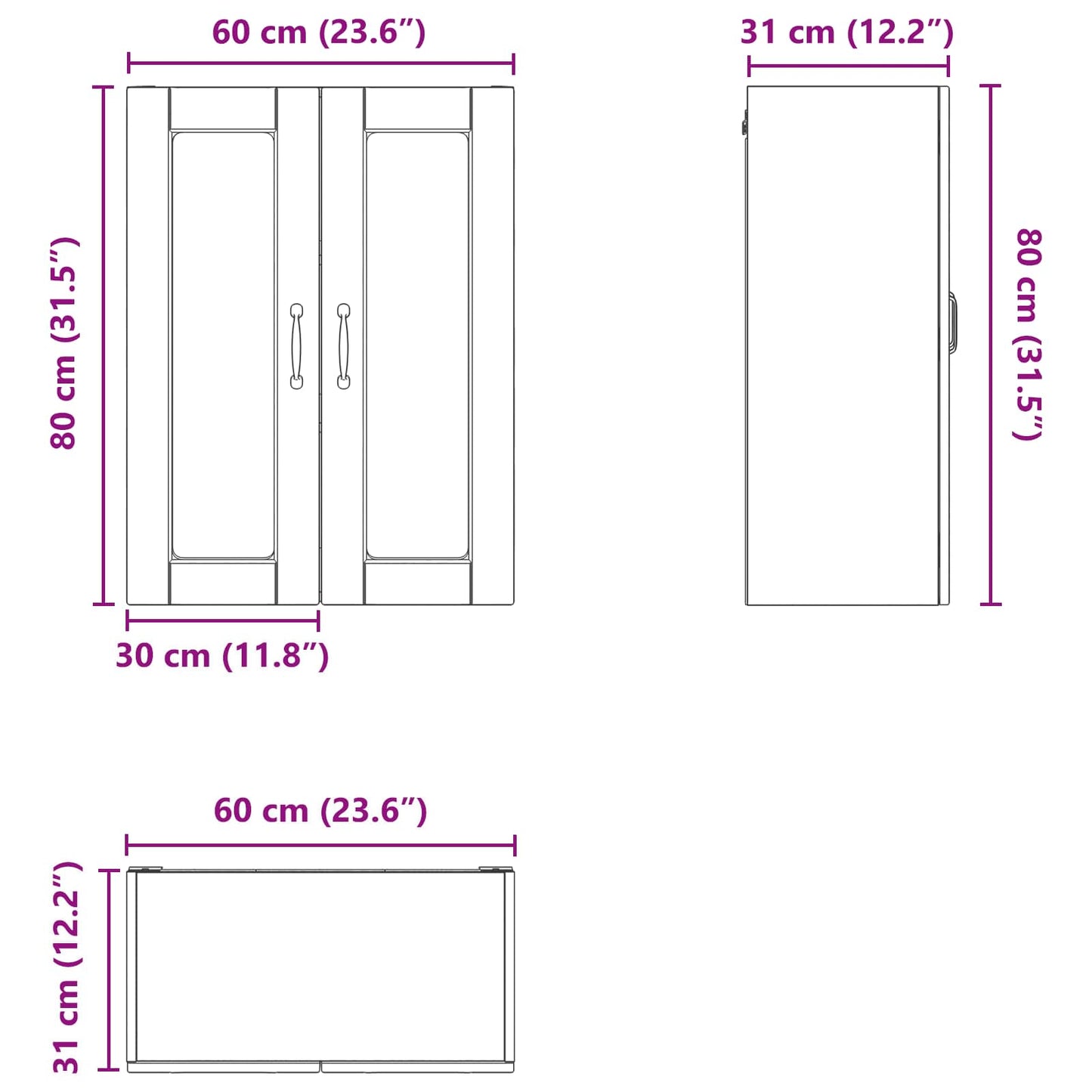 Wandglas-Schrank PORTO Sonoma-Eiche 60 x 31 x 80 cm