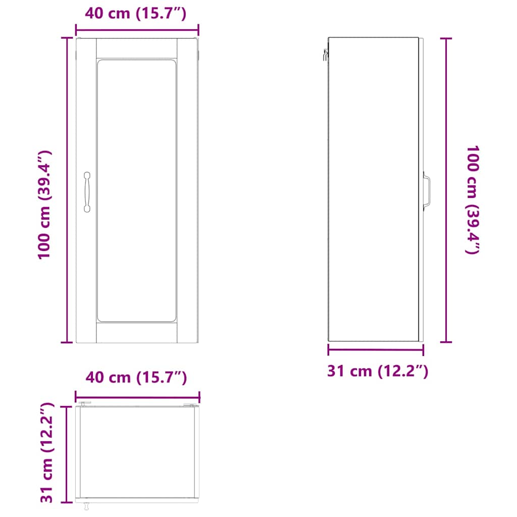 Wandglas-Schrank PORTO Artisan-Eiche 40 x 31 x 100 cm