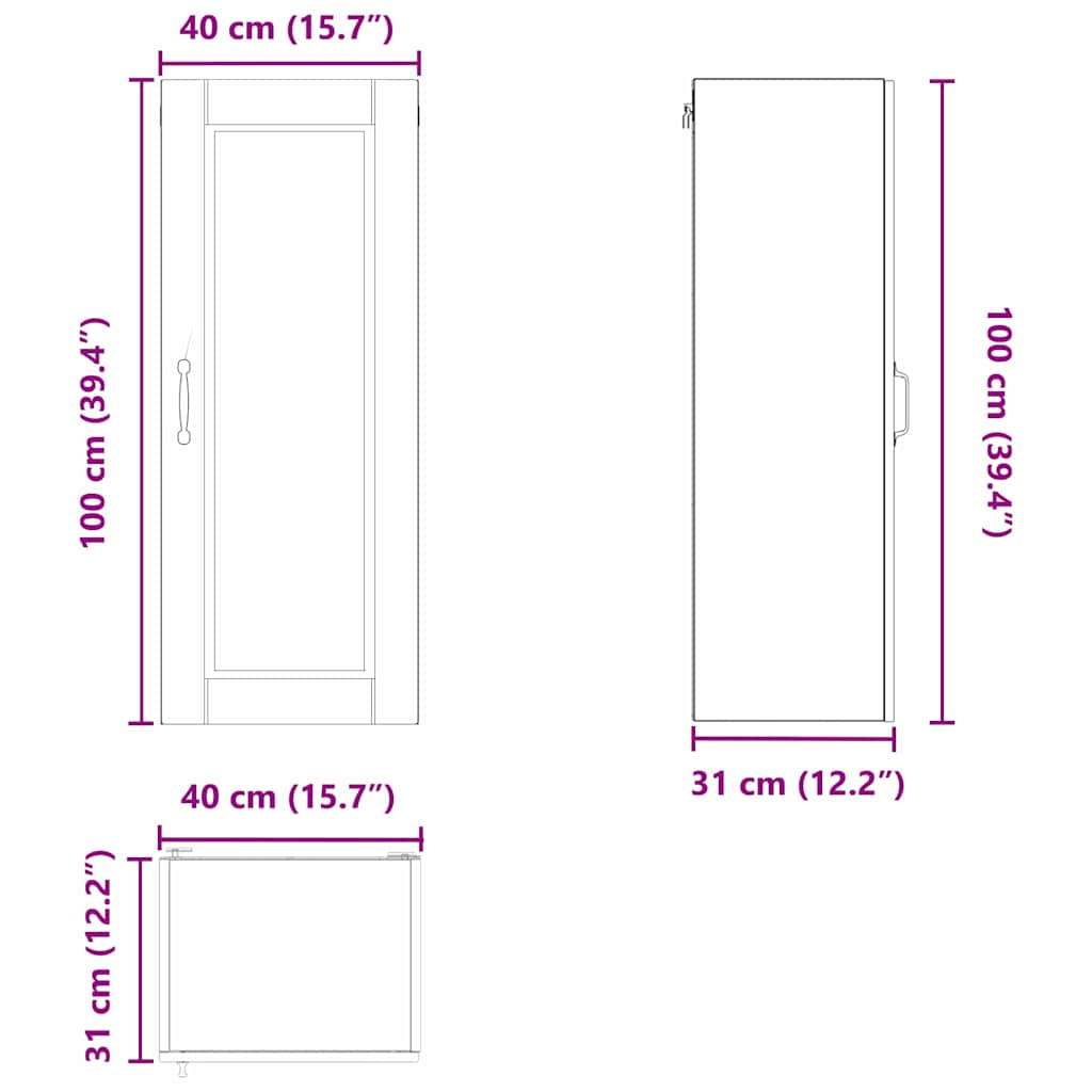 Wandschrank PORTO Graues Sonoma 40 x 31 x 100 cm Holzwerkstoff