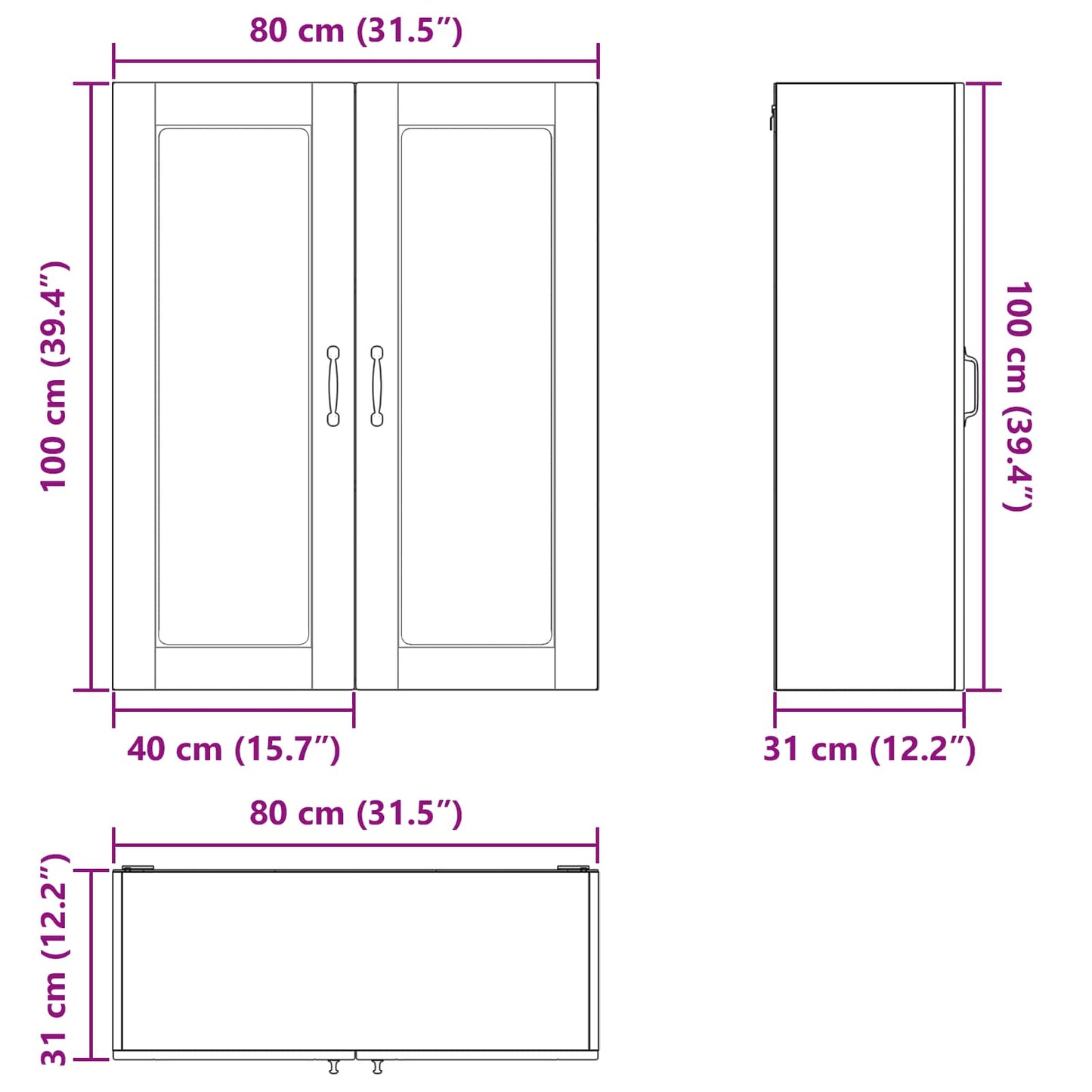 Wandglas-Schrank PORTO Sonoma-Eiche 80 x 31 x 100 cm