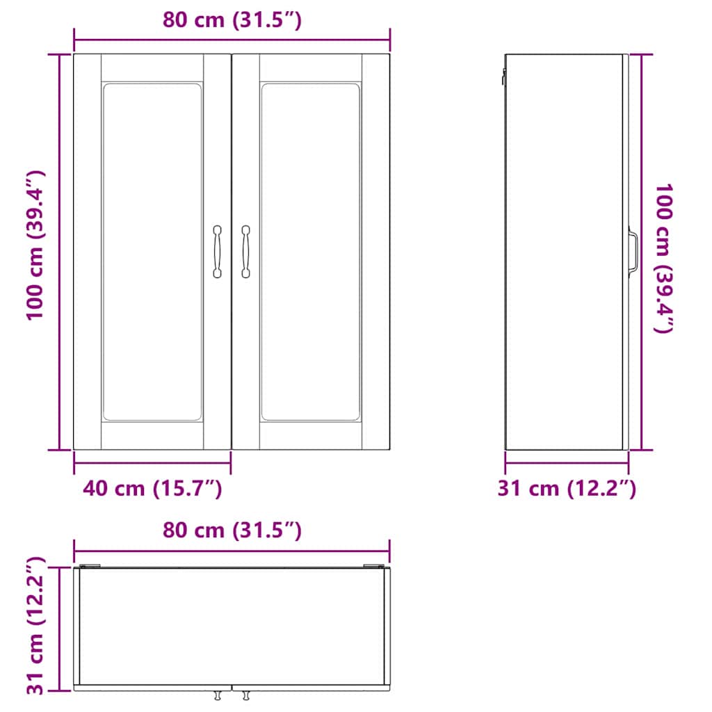 Wandglas-Schrank PORTO Graues Sonoma 80 x 31 x 100 cm