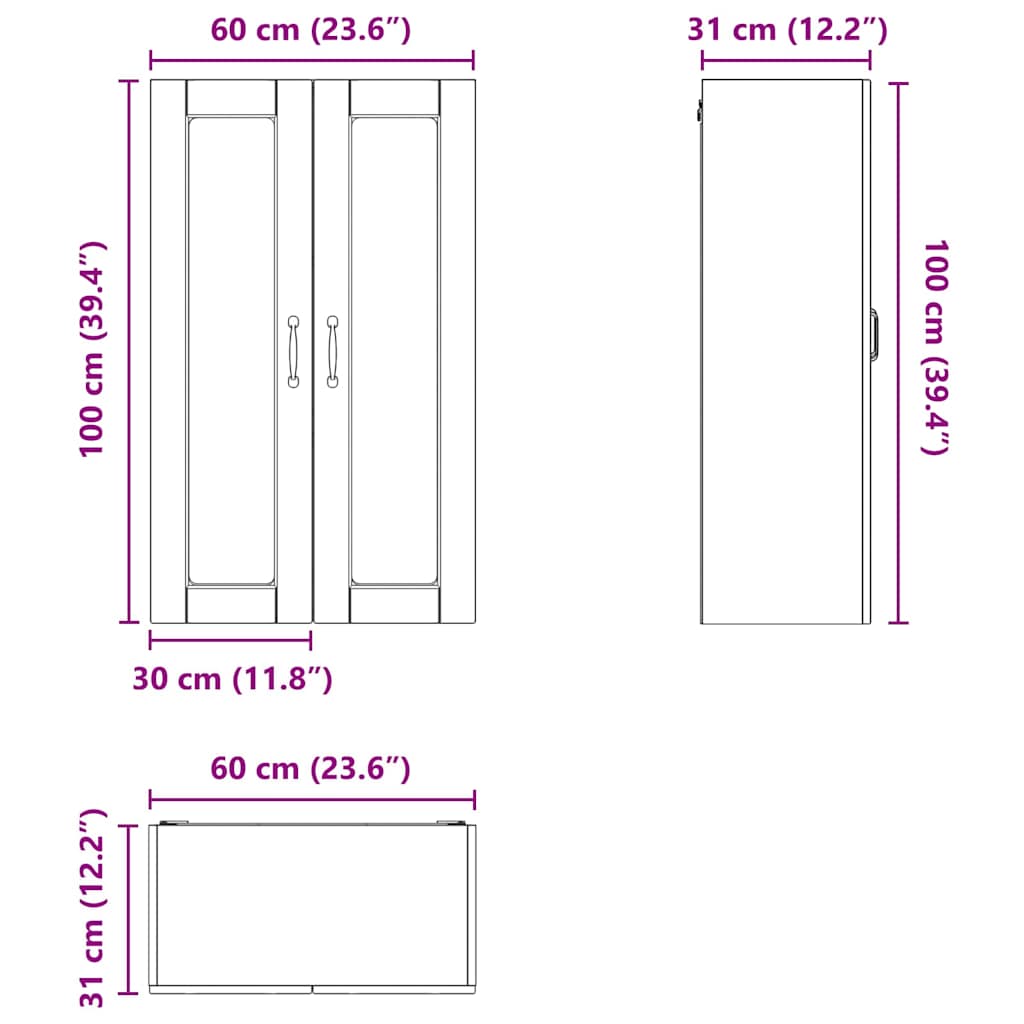 Wandglas-Schrank PORTO Sonoma-Eiche 60 x 31 x 100 cm