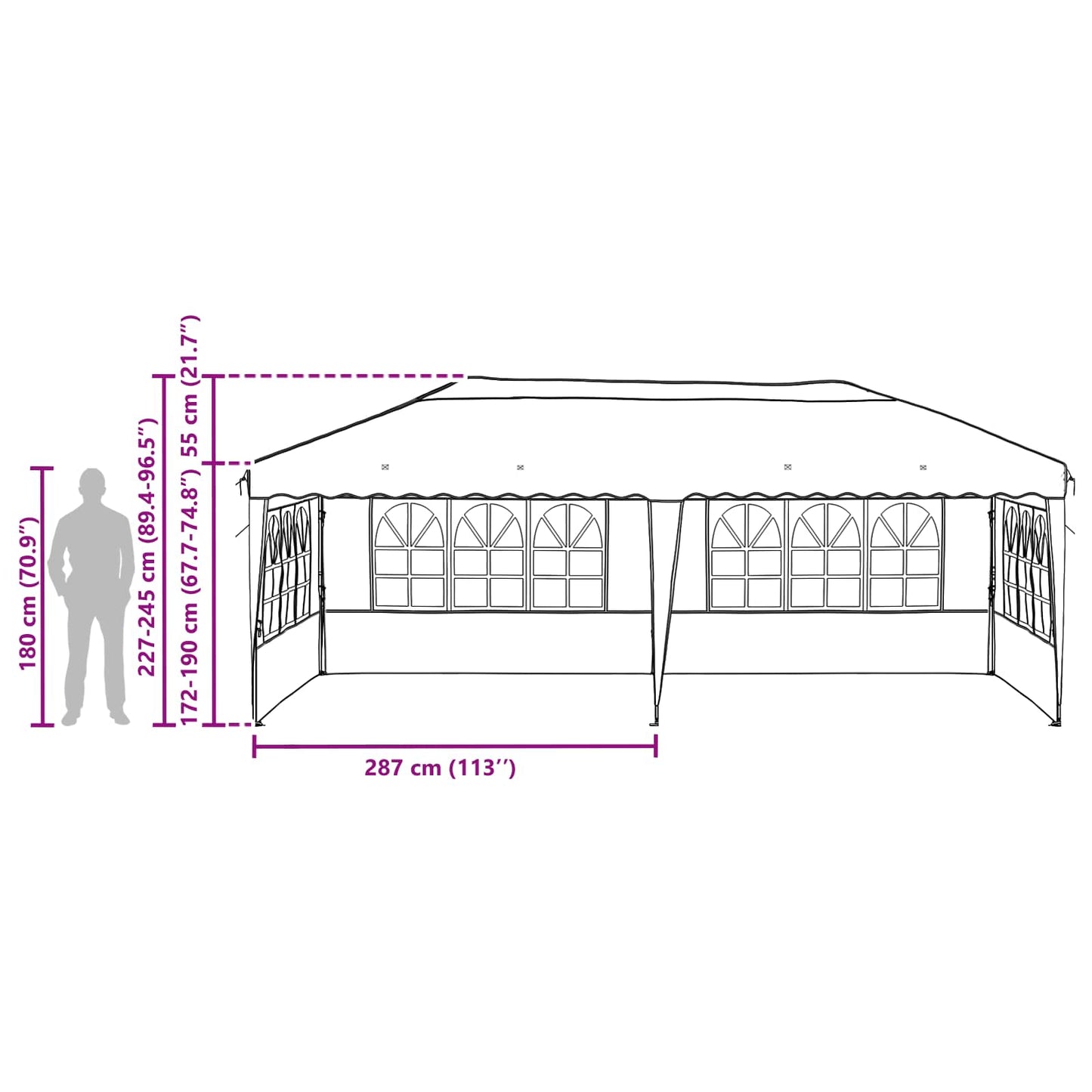 Pop-up Partyzelt 575 x 289 x 245 cm Orange