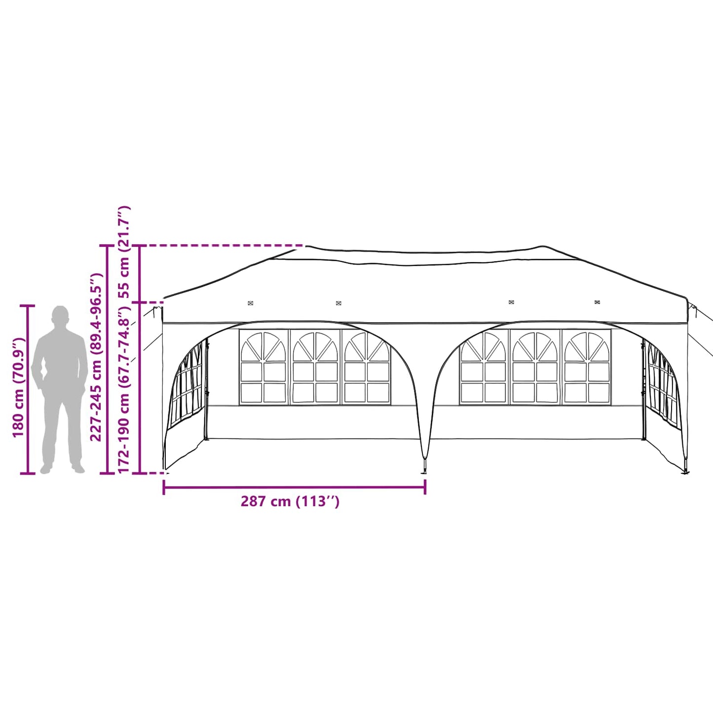Pop-up Partyzelt 575 x 288 x 245 cm Braun Oxford-Stoff
