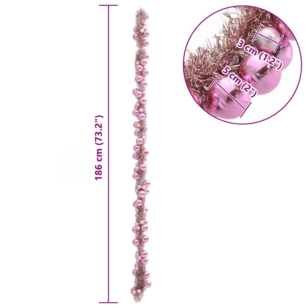 Weihnachtskugelgirlande LEDs Rosa 186 cm Polystyrol