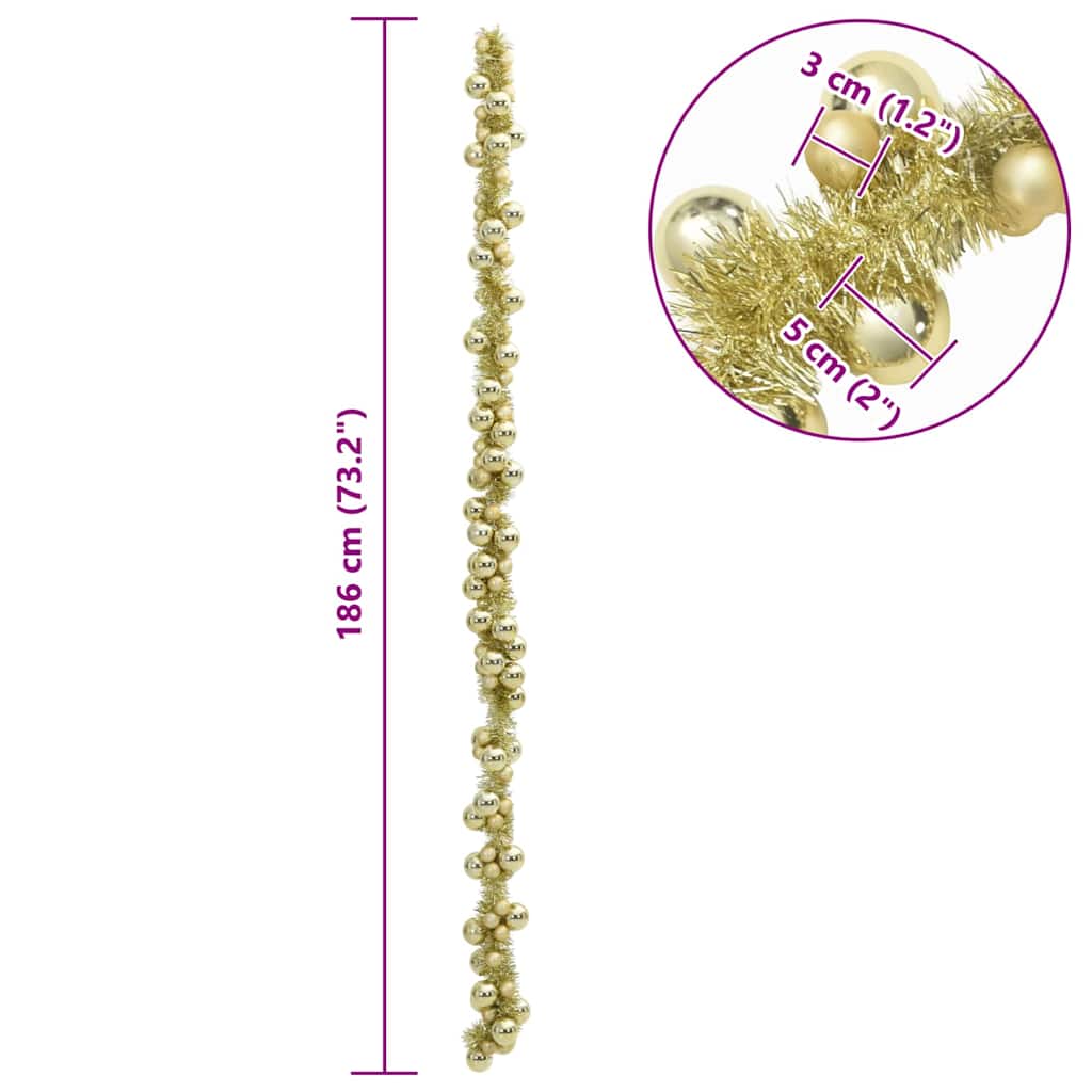 Weihnachtskugelgirlande LEDs Gold 186 cm Polystyrol