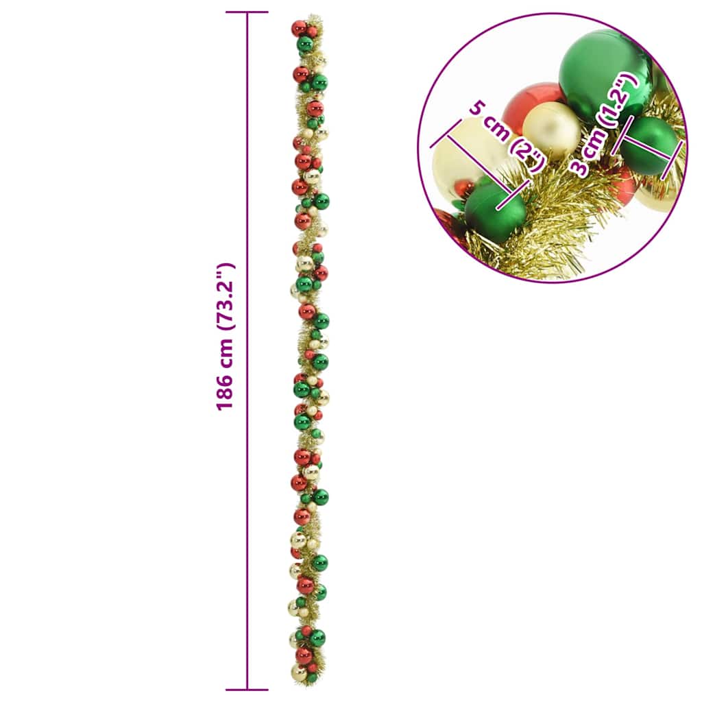 Weihnachtskugelgirlande LEDs Mehrfarbig 186 cm Polystyrol