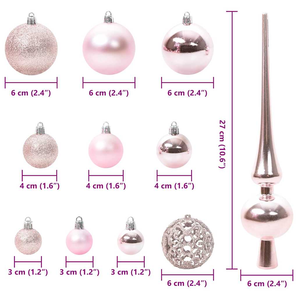 Weihnachtskugel-Set 61 Stk. Rosa Ø 6 cm Kunststoff 150 LEDs
