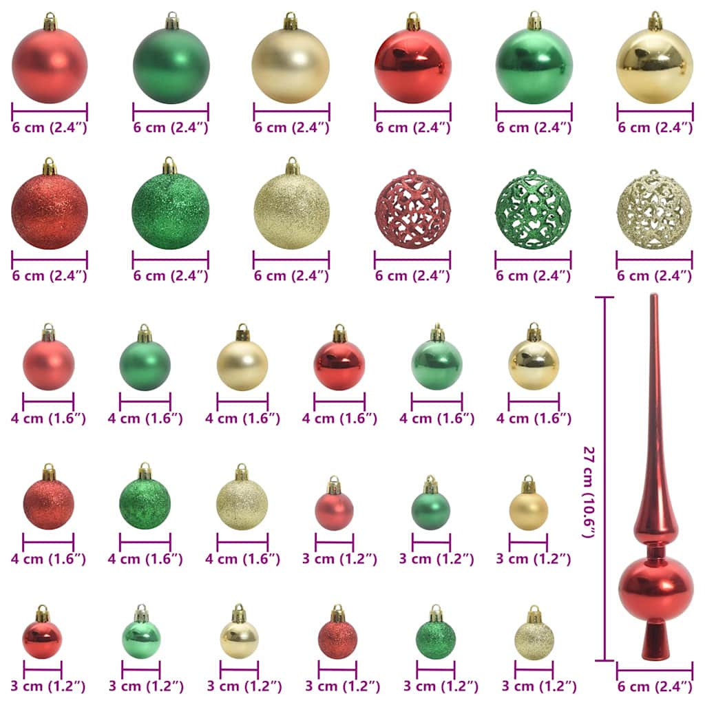 Weihnachtskugel-Set 61 Stk. Mehrfarbig Ø 6 cm Kunststoff