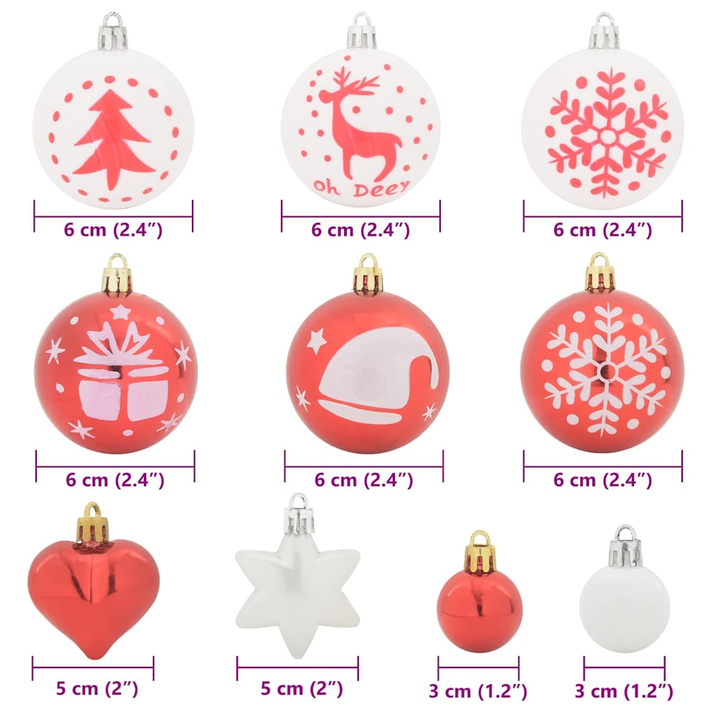 Weihnachtskugel-Set 40 Stk. Rot und Weiß Ø 6 cm Kunststoff LEDs