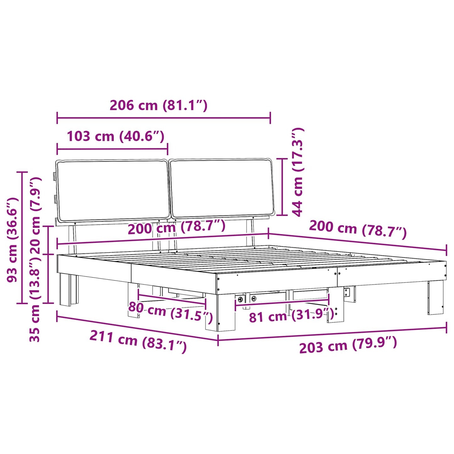 Bettgestell mit gepolstertem Kopfteil Hellgrau 200 x 200 cm