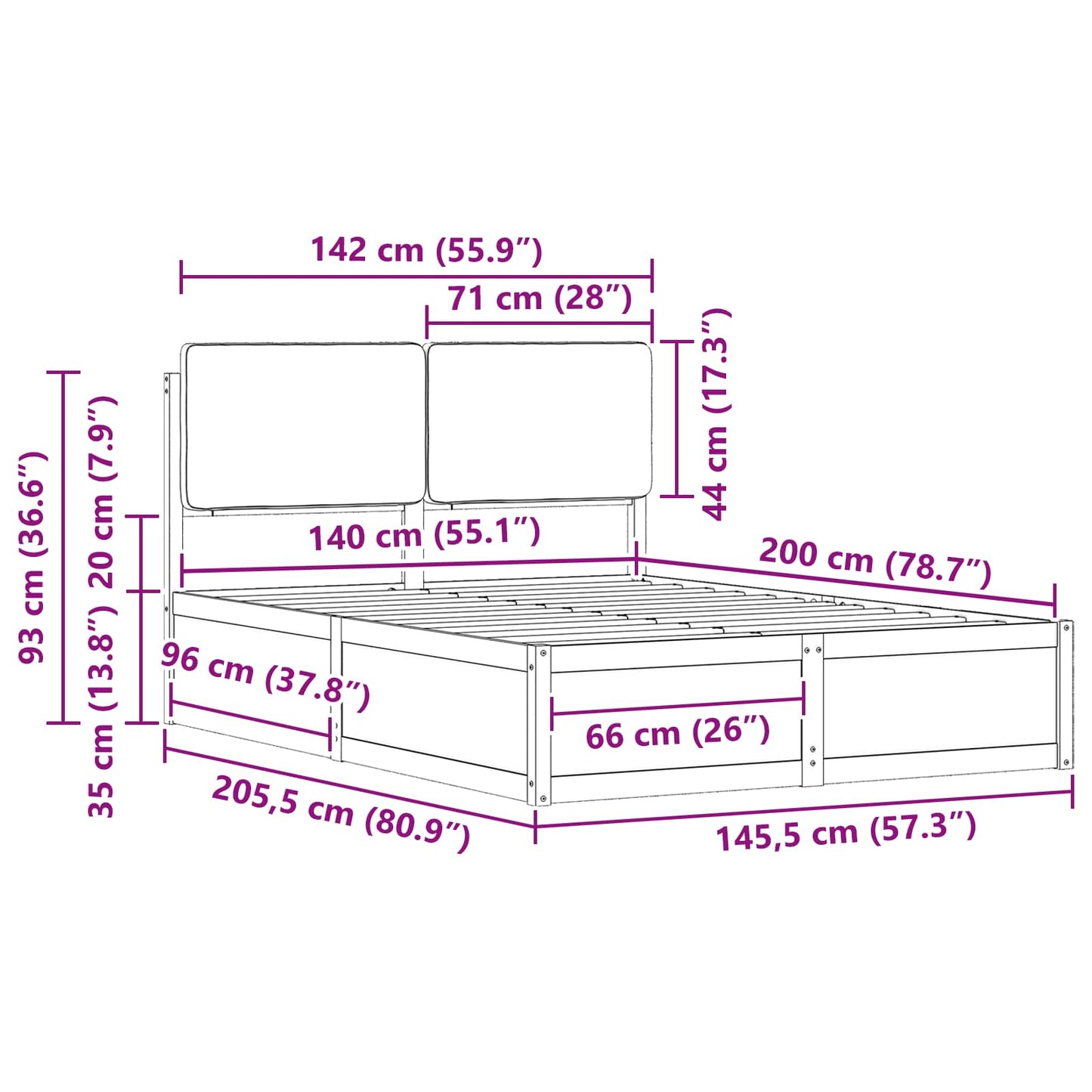 Bettgestell mit gepolstertem Kopfteil Taupe 140 x 200 cm