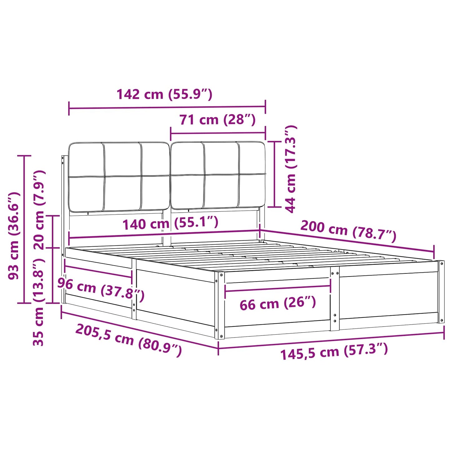 Bettgestell mit gepolstertem Kopfteil Taupe 140 x 200 cm