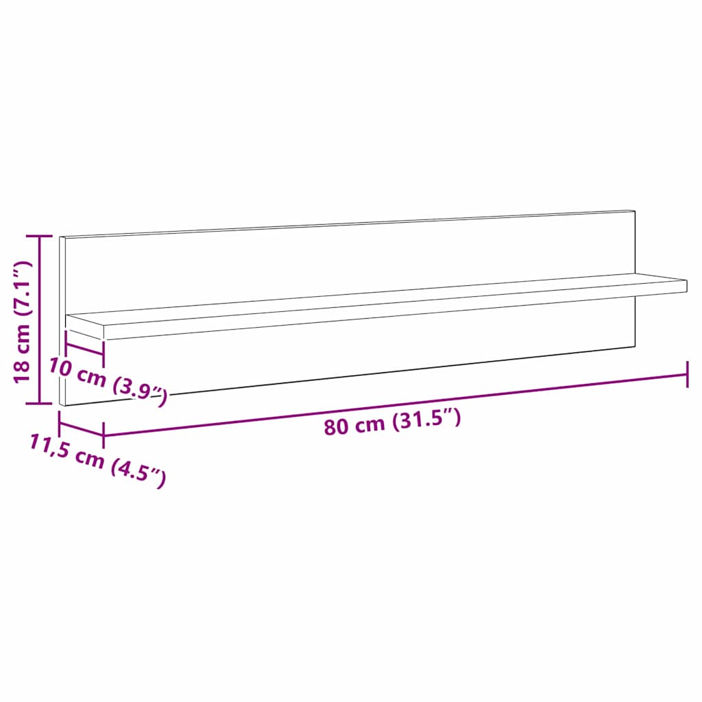 Wandregale 4 stk. Schwarz Eichen-Optik 80 x 11,5 x 18 cm