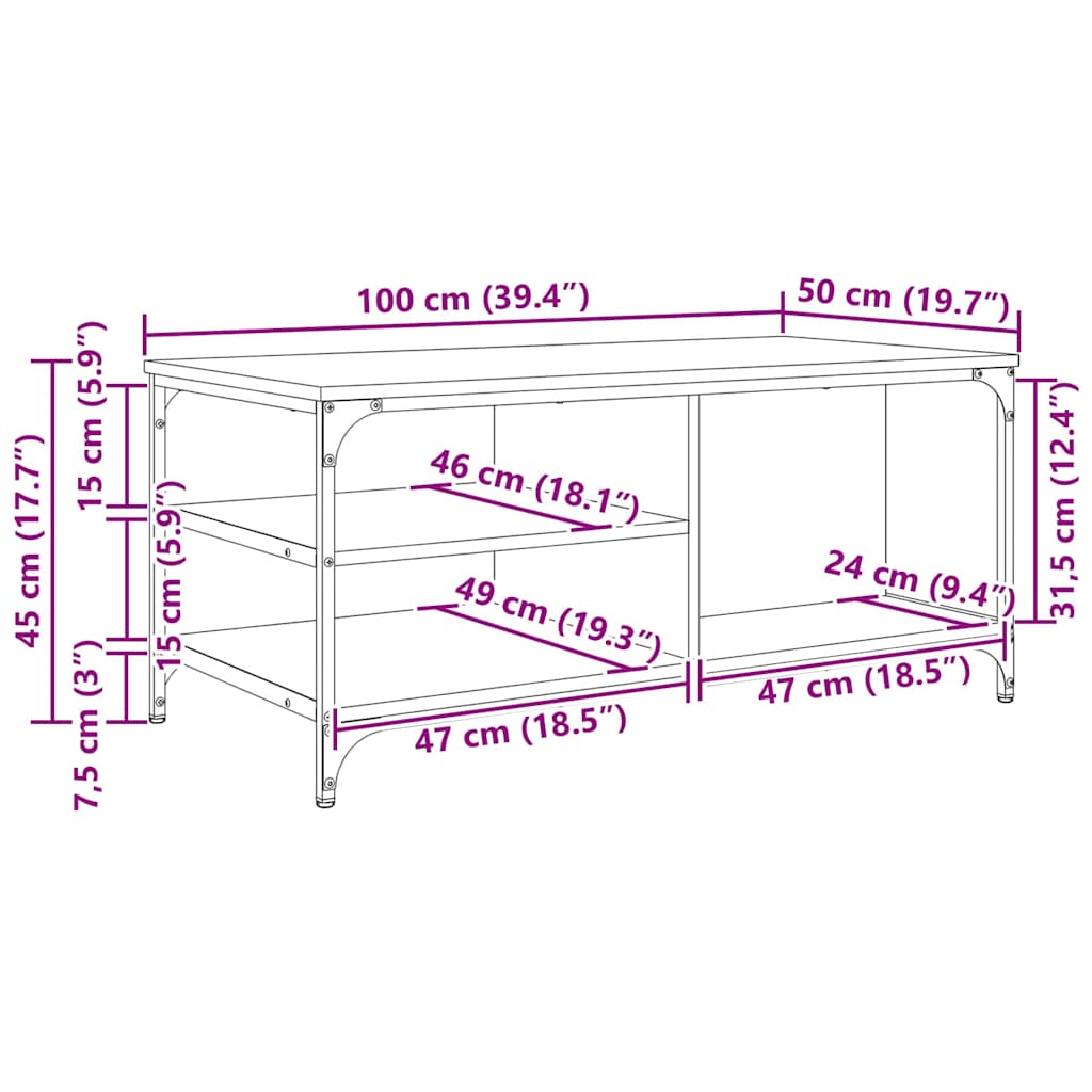 Couchtisch Schwarz Eichen-Optik 100 x 50 x 45 cm Holzwerkstoff