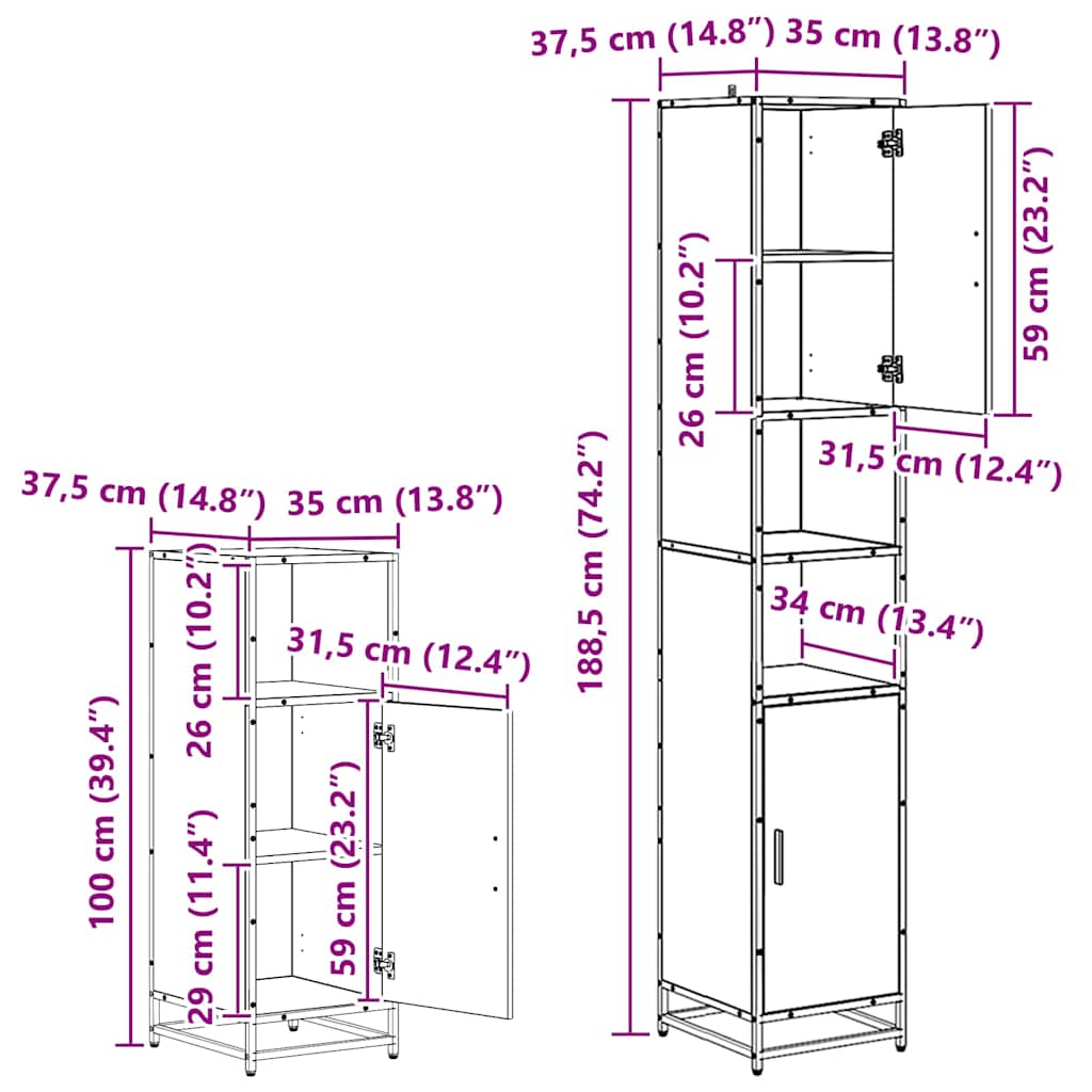 Badezimmermöbel-Set 4 stk. Schwarz Eichen-Optik 65 x 33 x 60 cm