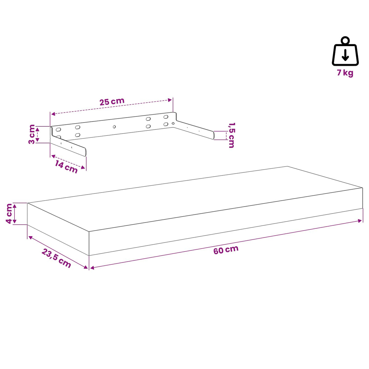 Wandregal 4 stk. Weiß Marmor 60 x 23,5 x 3,8 cm Holzwerkstoff