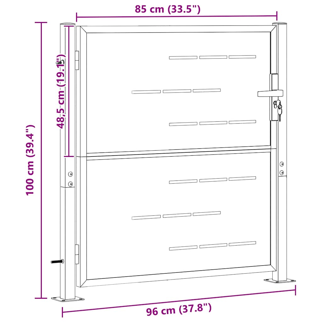 Gartentor mit Schloss Silber 85 x 97 cm Edelstahl