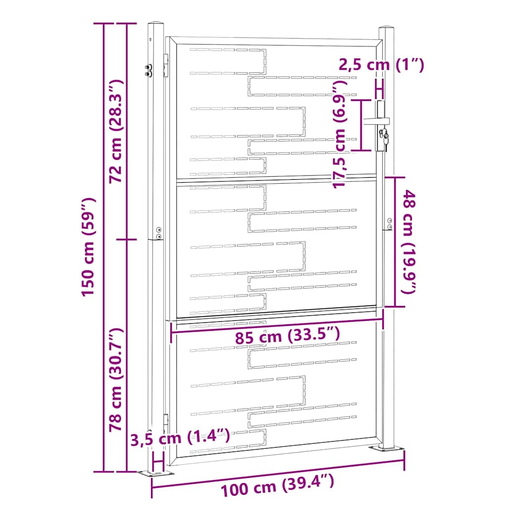 Gartentor 85 x 144 cm Edelstahl Silber Abschließbar