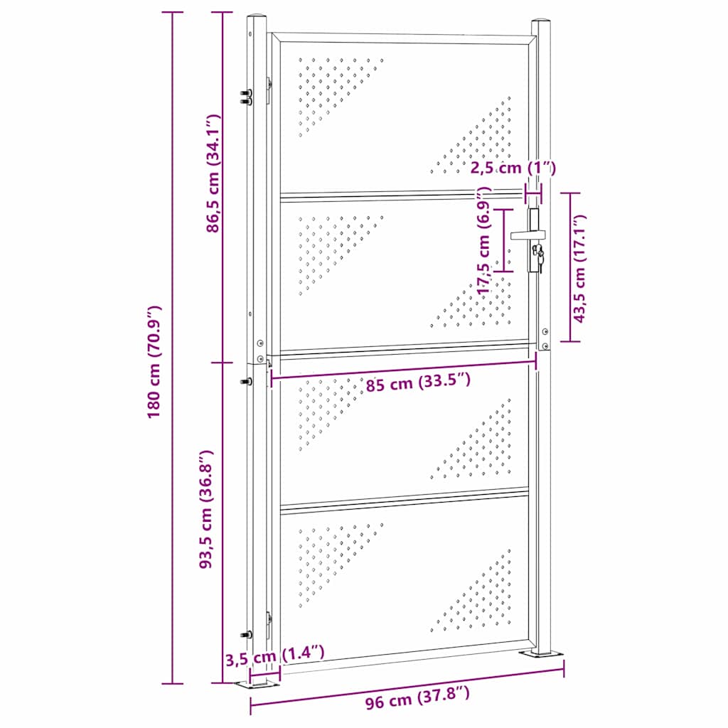 Gartentor 85 x 174 cm Edelstahl Silber Abschließbar
