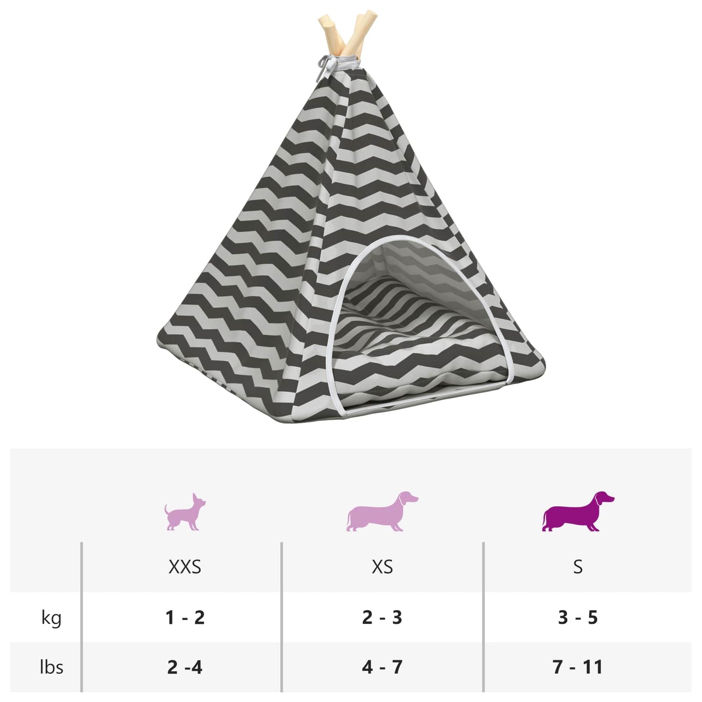 Haustier-Tipi mit Kissen Weiß und Grau 50 x 50 x 60 cm